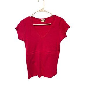 Outlaw Womens Women Size 2X Short Sleeve Vneck Ribbed Pullover Tshirt Tee VNeck